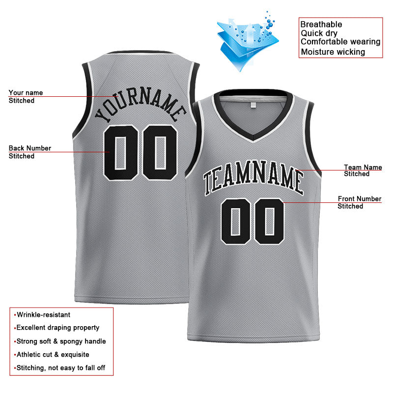 Custom Stitched Basketball Jersey for Men, Women And Kids Gray-Black-White