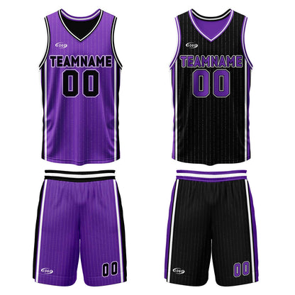 Custom Purple Black Reversible Basketball Suit for Adults and Kids Personalized Jersey