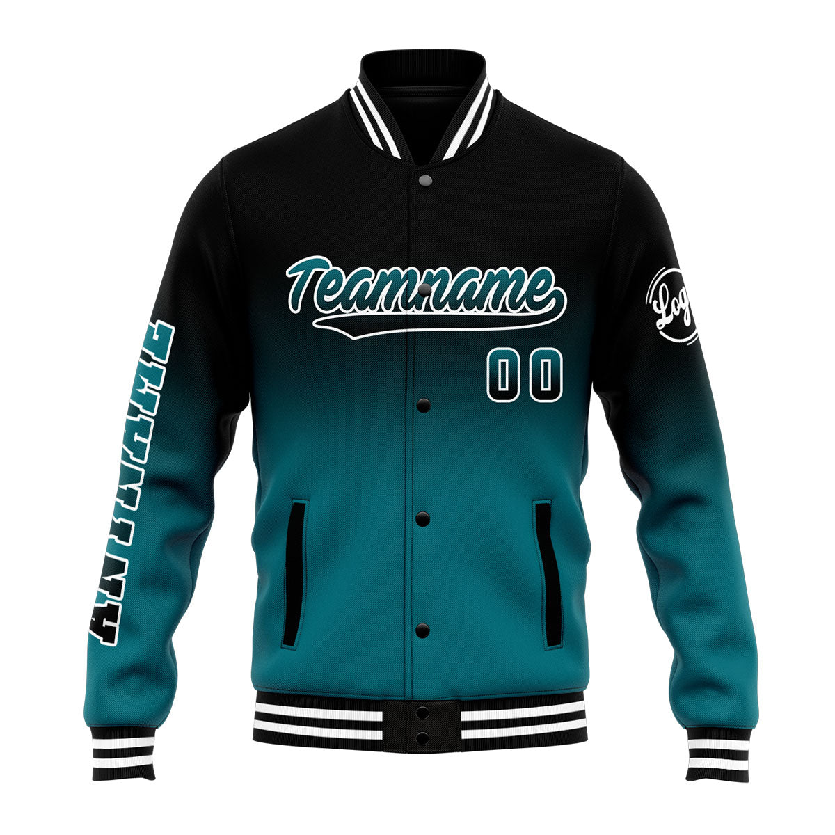 Custom Gradient Varsity Jacket Letterman jacket for Men, Women and Youth Black Green