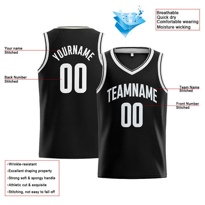Custom Stitched Basketball Jersey for Men, Women And Kids Black-White