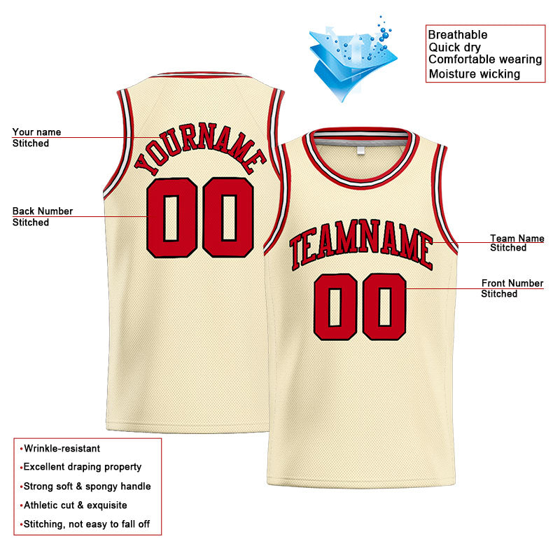 Custom Stitched Basketball Jersey for Men, Women And Kids Cream-Red-Black