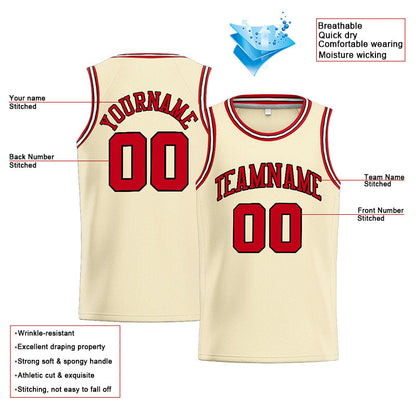 Custom Stitched Basketball Jersey for Men, Women And Kids Cream-Red-Black