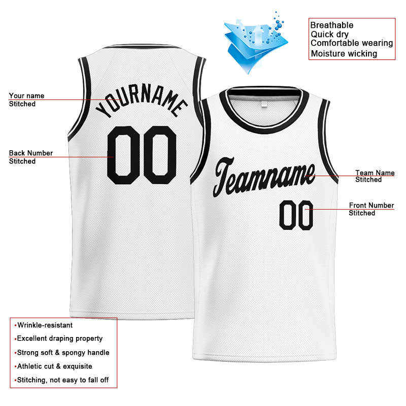 Custom Stitched Basketball Jersey for Men, Women And Kids White-Black