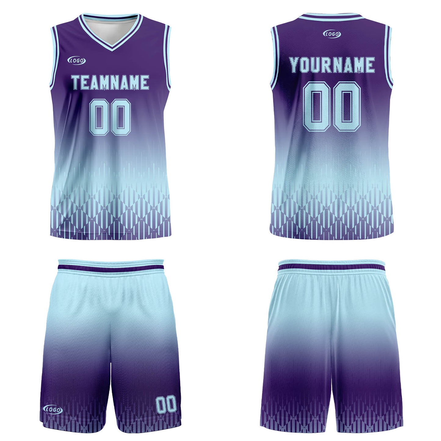Custom Purple Light Blue Gradient Basketball Jersey Uniform Suit Printed Your Logo Name Number