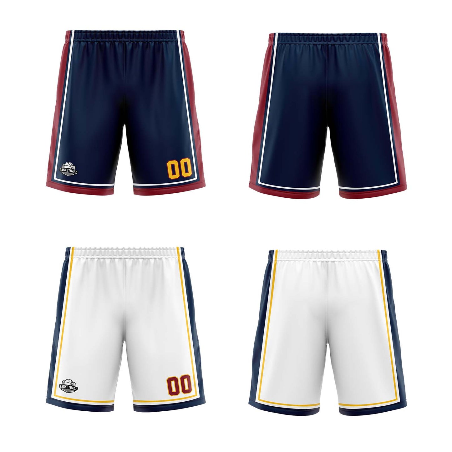 Custom Navy White Yellow Reversible Basketball Suit for Adults and Kids Personalized Jersey