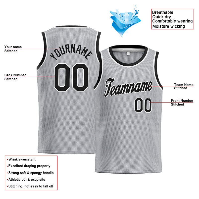 Custom Stitched Basketball Jersey for Men, Women And Kids Gray-Black-White