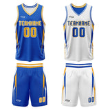 Custom Blue White Yellow Reversible Basketball Suit for Adults and Kids Personalized Jersey