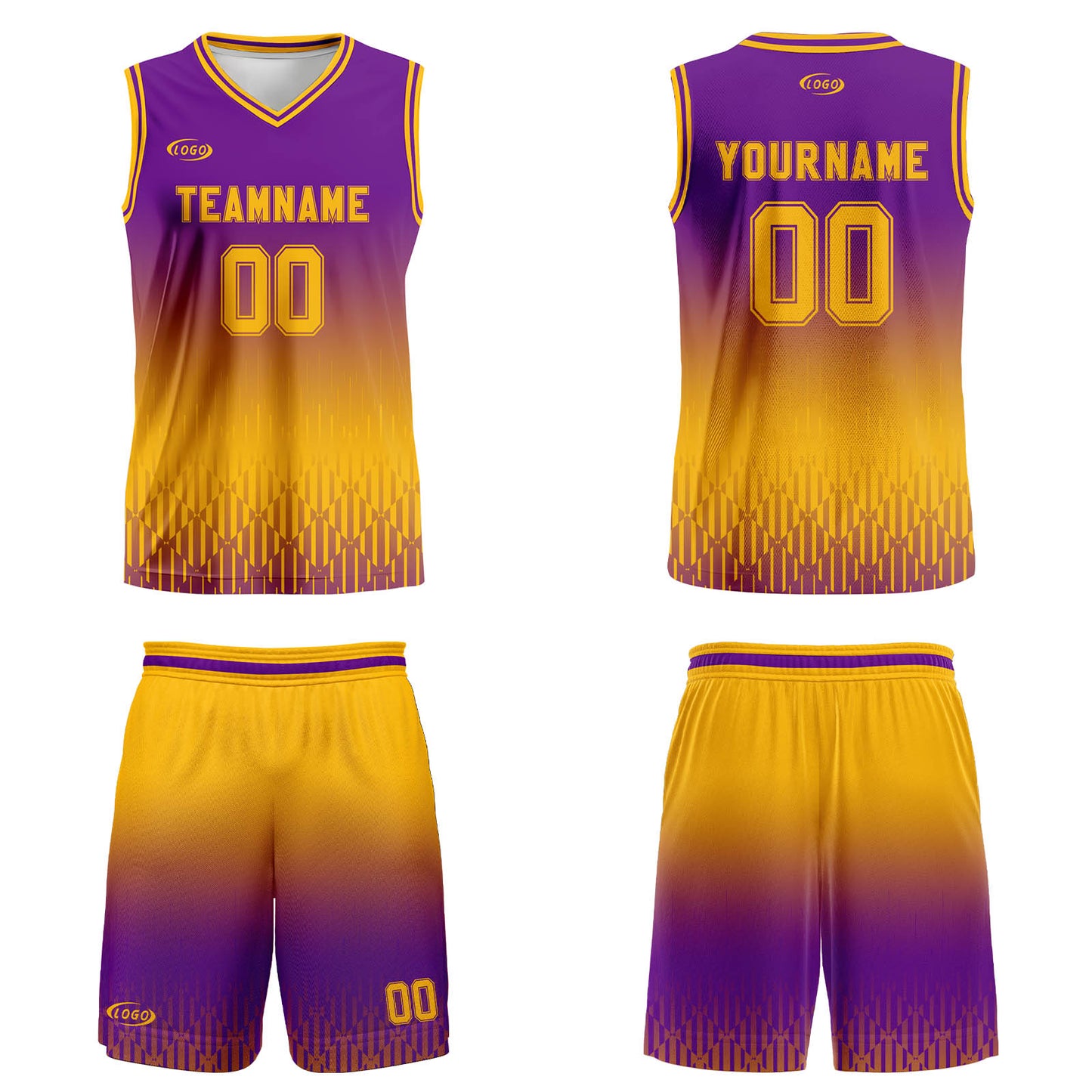 Custom Purple Yellow Gradient Basketball Jersey Uniform Suit Printed Your Logo Name Number