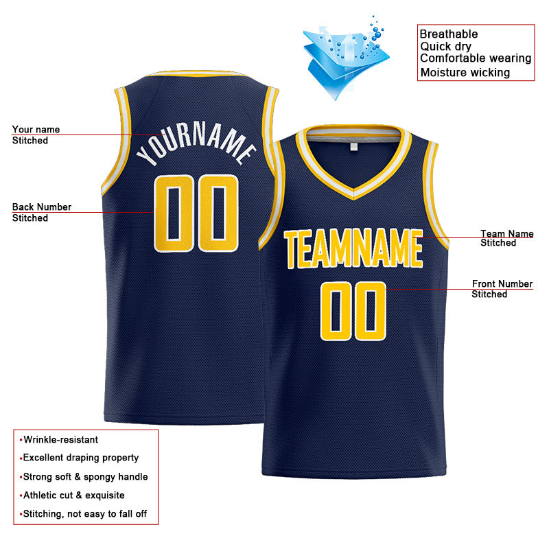 Custom Stitched Basketball Jersey for Men, Women And Kids Navy-Yellow-White