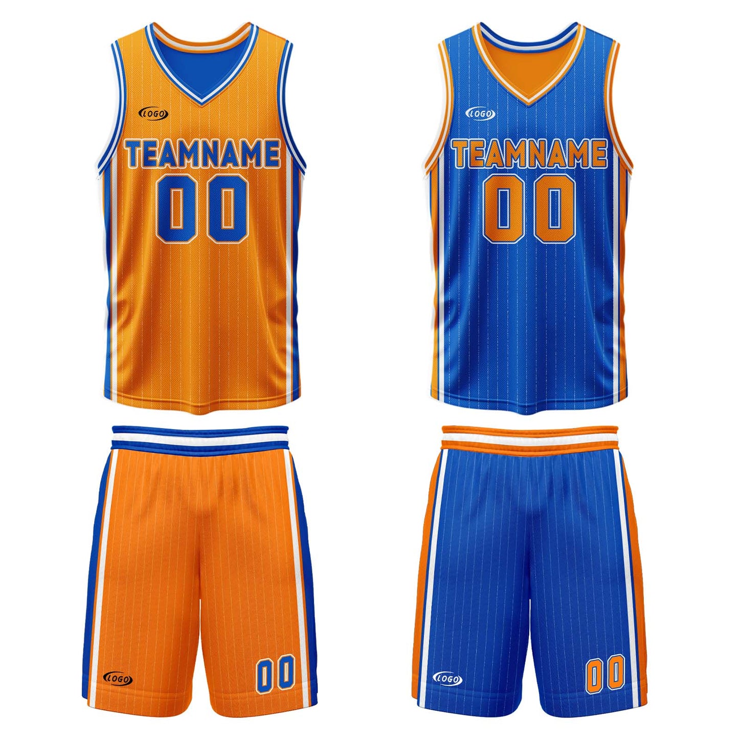 Custom Orange Blue Reversible Basketball Suit for Adults and Kids Personalized Jersey