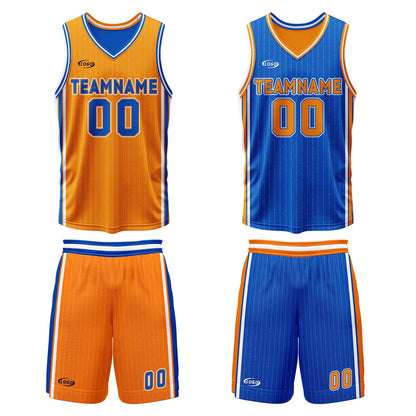 Custom Orange Blue Reversible Basketball Suit for Adults and Kids Personalized Jersey
