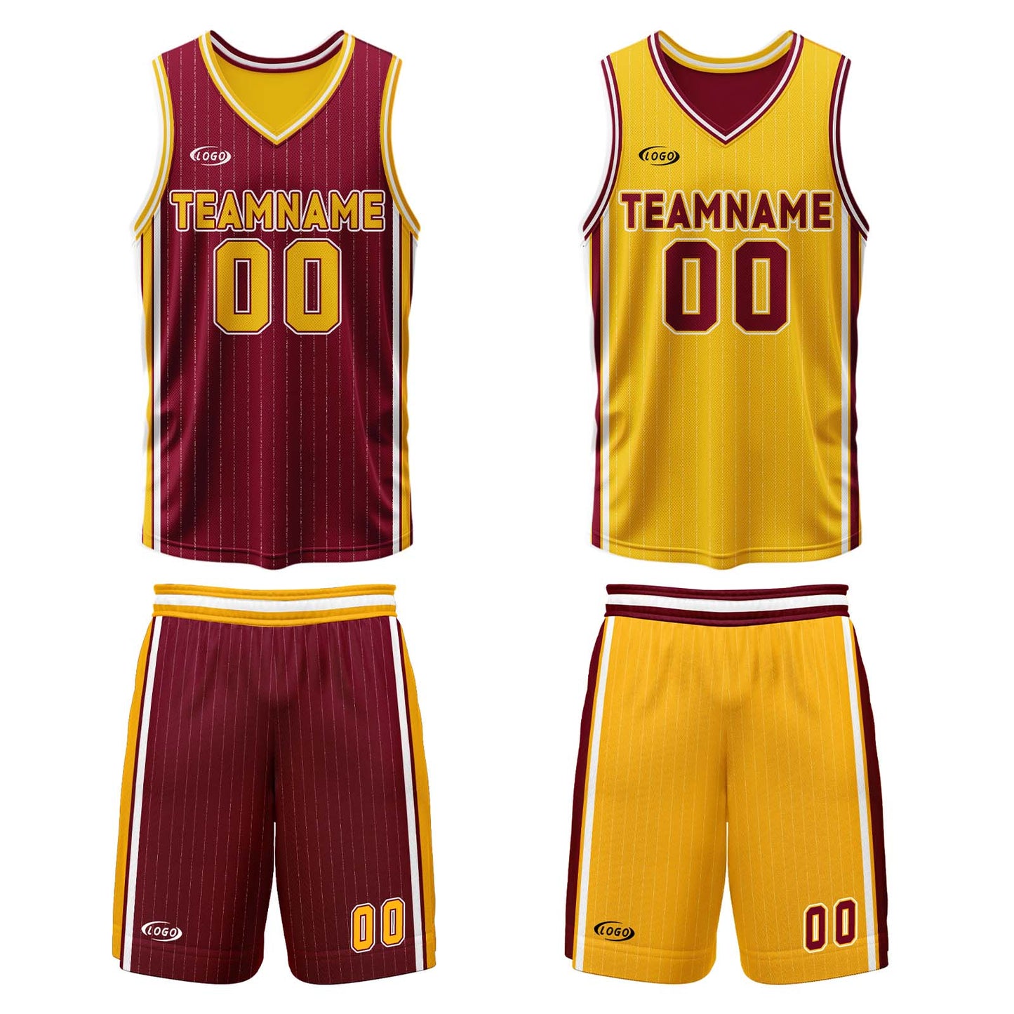 Custom Red Yellow Reversible Basketball Suit for Adults and Kids Personalized Jersey