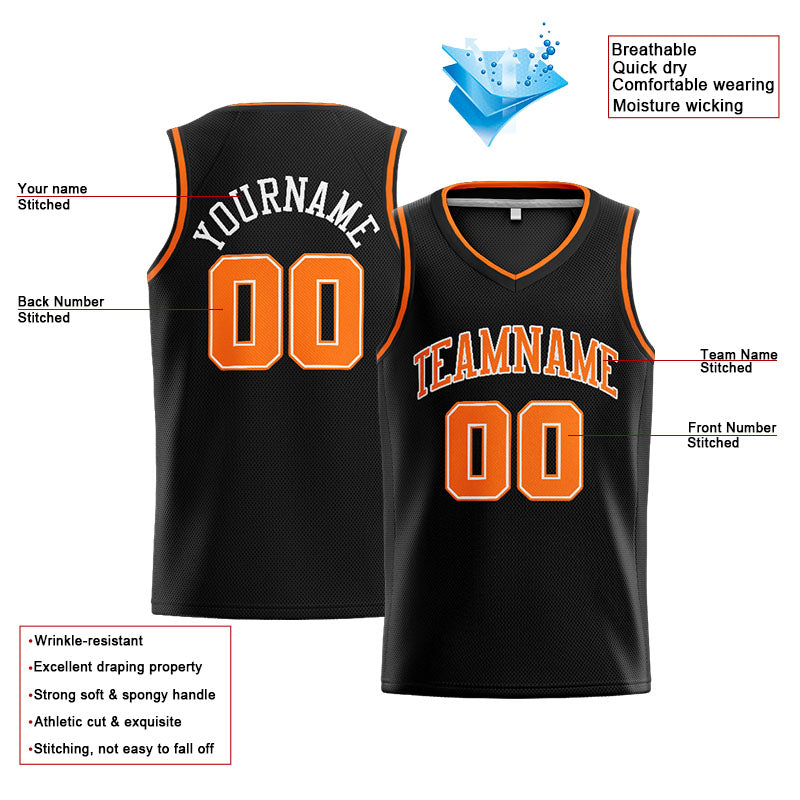 Custom Stitched Basketball Jersey for Men, Women And Kids Black-Orange-White