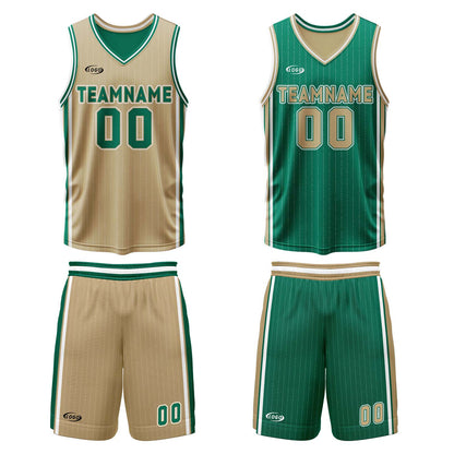 Custom Gold Green Reversible Basketball Suit for Adults and Kids Personalized Jersey