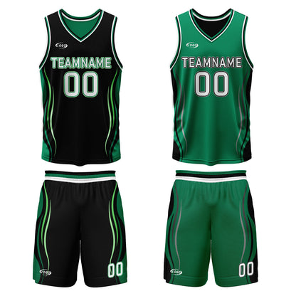 Custom Black Green Reversible Basketball Suit for Adults and Kids Personalized Jersey