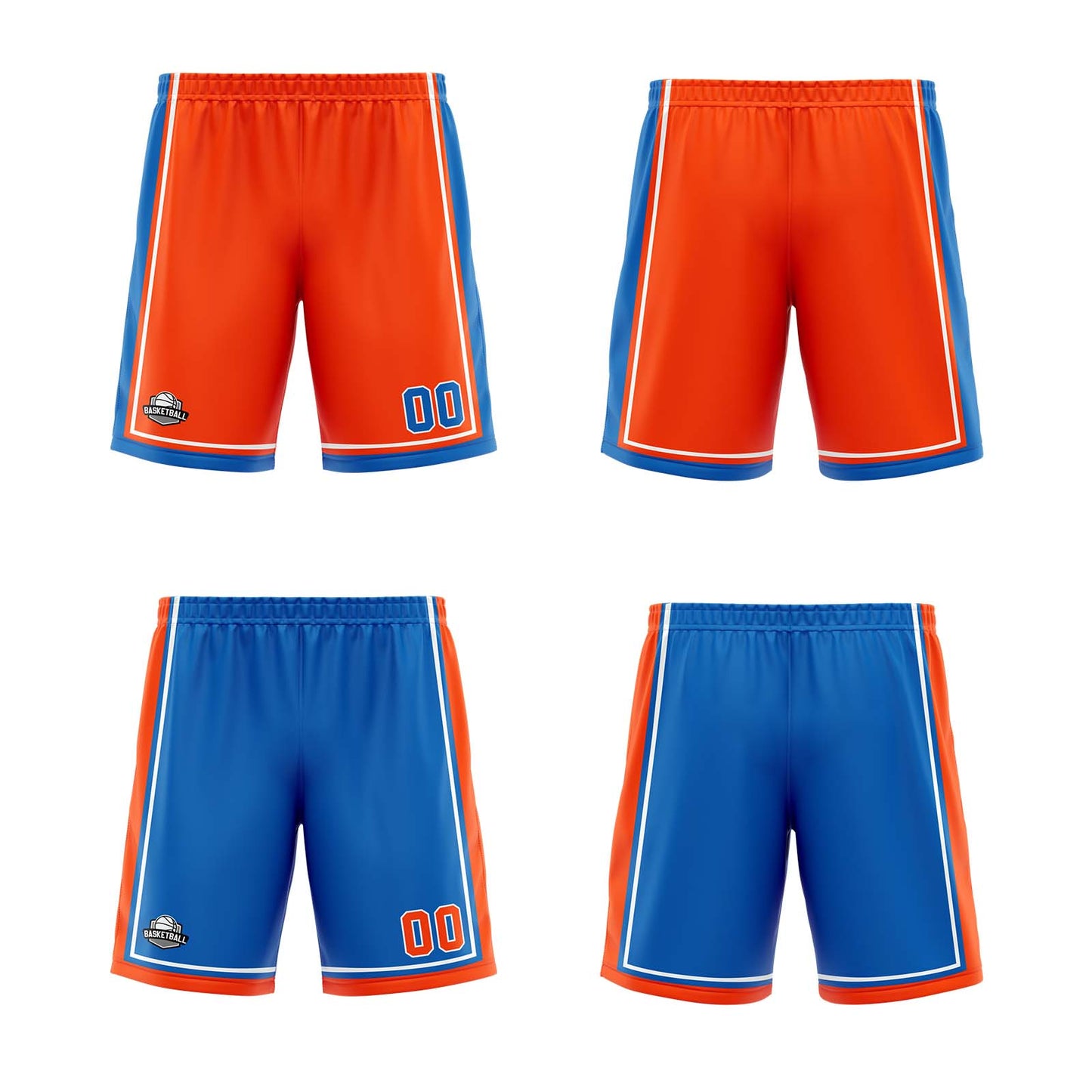 Custom Orange Blue White Reversible Basketball Suit for Adults and Kids Personalized Jersey