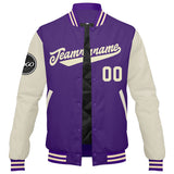 Custom Varsity Jacket Letterman jacket for Men, Women and Youth Purple Cream