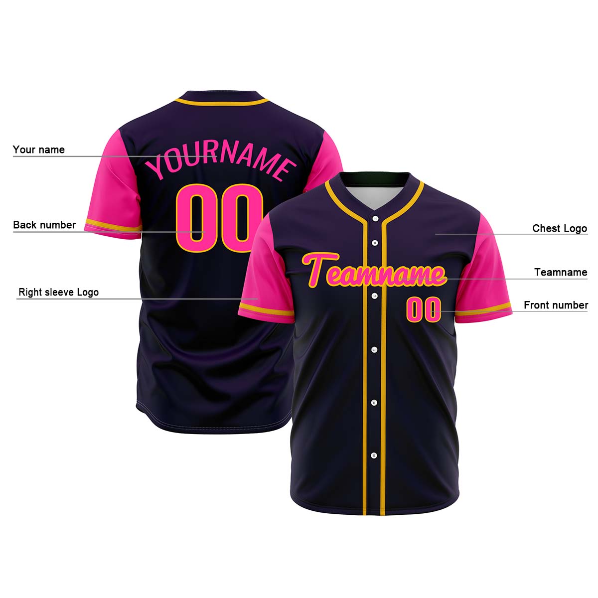 Custom Dark Purple Pink Hip Hop Baseball Jersey Stitched Printed - Personalized Name Number Shirts #BB-0919-0058