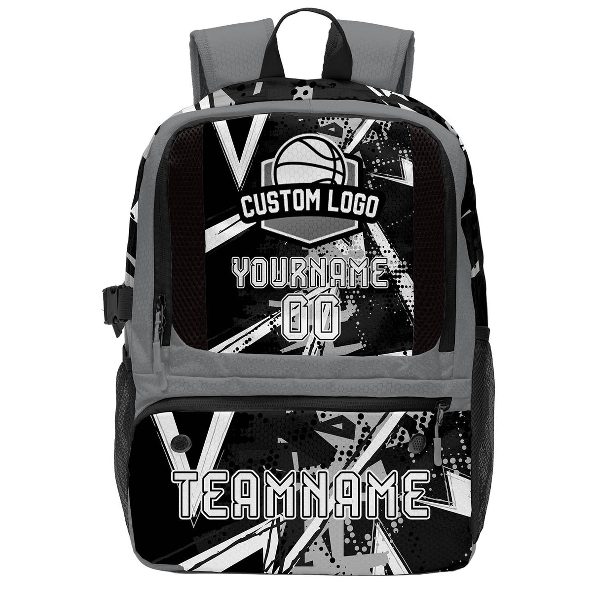 Custom Black Gray White Basketball Soccer Backpack Personalized Player Names Numbers Team Logo #BB-0919-0002