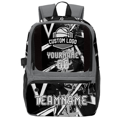 Custom Black Gray White Basketball Soccer Backpack Personalized Player Names Numbers Team Logo #BB-0919-0002