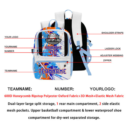 Custom Orange Blue White Basketball Soccer Backpack Personalized Player Names Numbers Team Logo #BB-0919-0025
