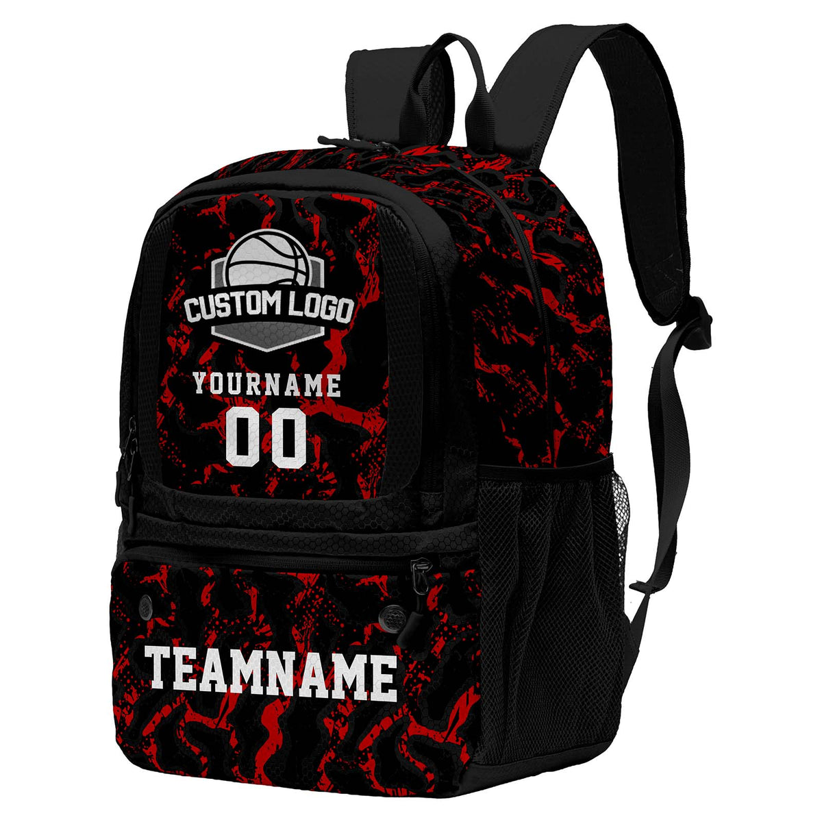 Custom Red Black Basketball Soccer Backpack Personalized Player Names - Numbers & Team Logo #150-BP-0914-0018