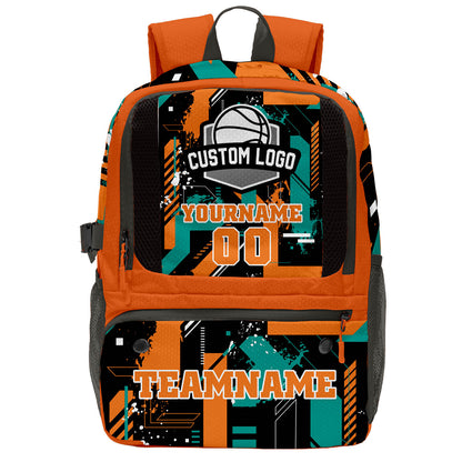 Custom Orange Black Cyan Basketball Soccer Backpack Personalized Player Names Numbers Team Logo #BB-0919-0024