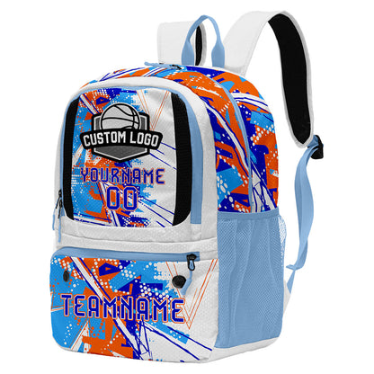Custom Orange Blue White Basketball Soccer Backpack Personalized Player Names Numbers Team Logo #BB-0919-0025