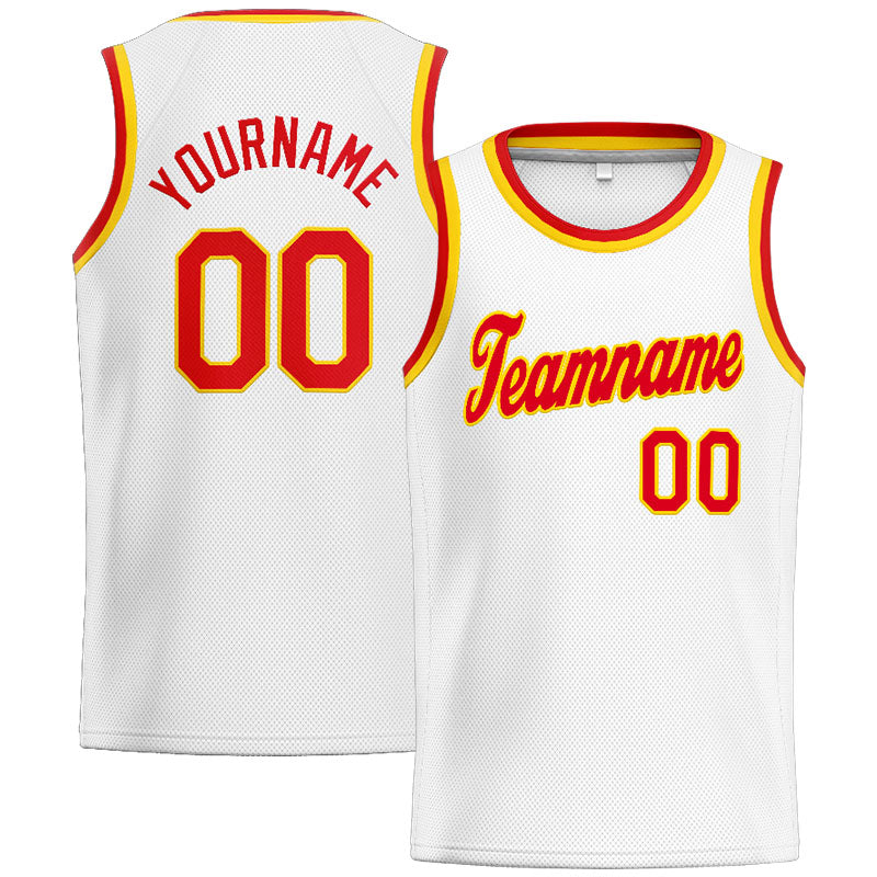 Custom Stitched Basketball Jersey for Men, Women And Kids White-Red-Yellow
