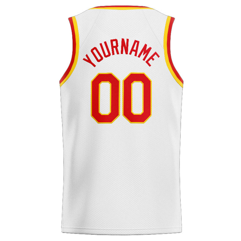 Custom Stitched Basketball Jersey for Men, Women And Kids White-Red-Yellow