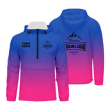 Custom Blue Pink Windproof Softshell  Hooded Jacket - Lightweight Full - Zip, Full Print Logos & Texts