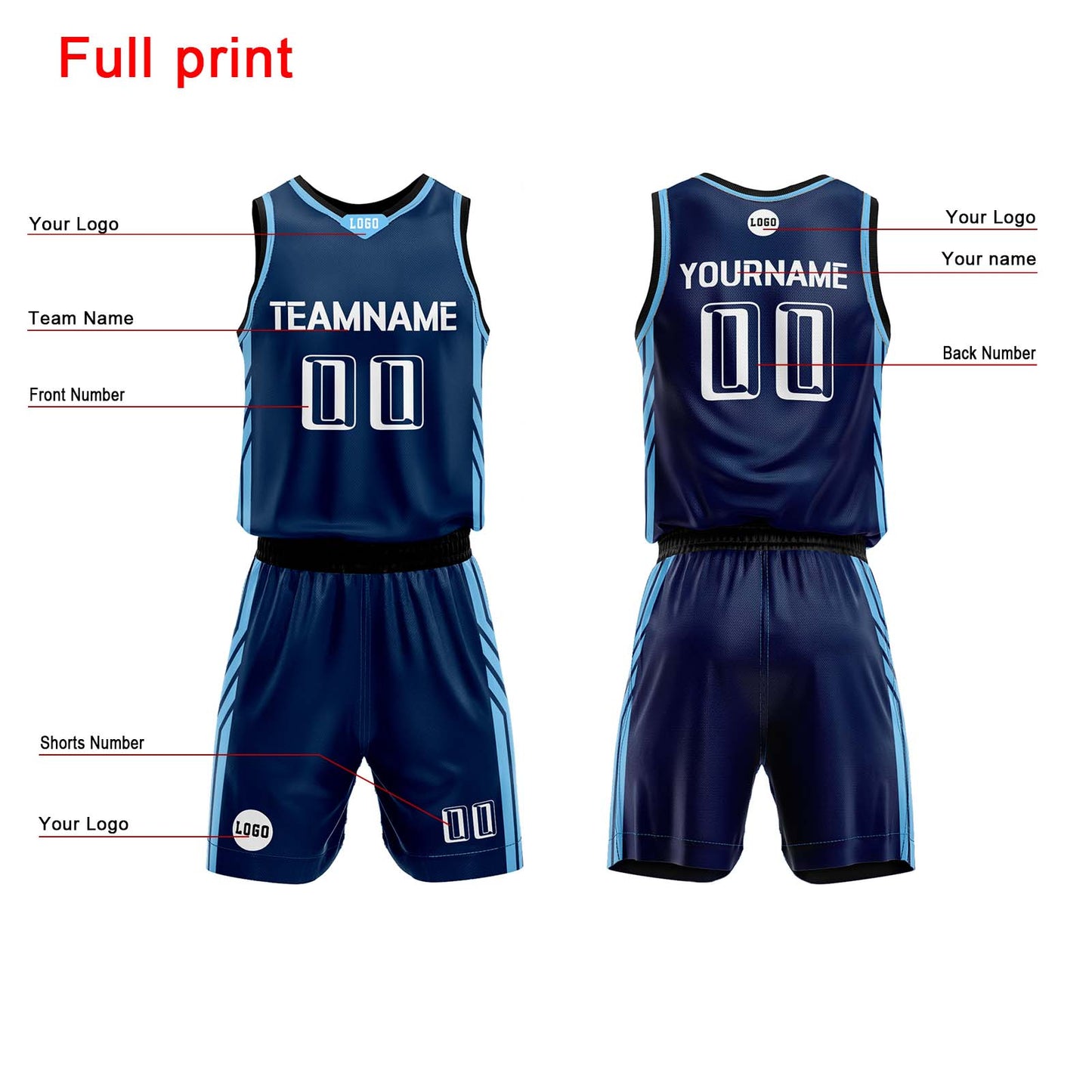 Custom Navy Basketball Jersey Uniform Suit Printed Your Logo Name Number