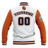 Custom White Orange Navy Waterproof Varsity Jackets Personalized Stitched Name Number Logo to Letterman Jackets