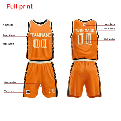 Custom Orange Basketball Jersey Uniform Suit Printed Your Logo Name Number