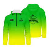 Custom Green Yellow Windproof Softshell  Hooded Jacket - Lightweight Full - Zip, Full Print Logos & Texts