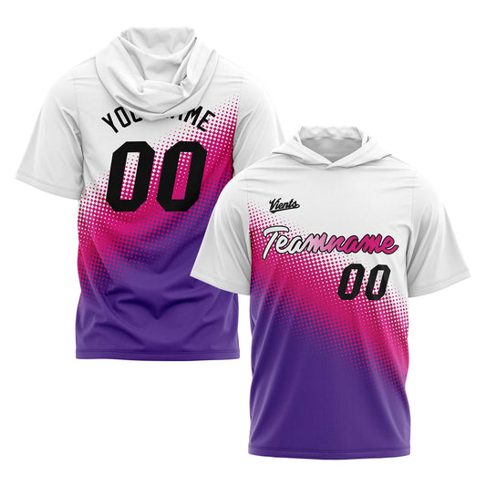Custom White Pink Purple Short Sleeve Hoodies for Men Women Shirts with Hoods Printed Name Logo