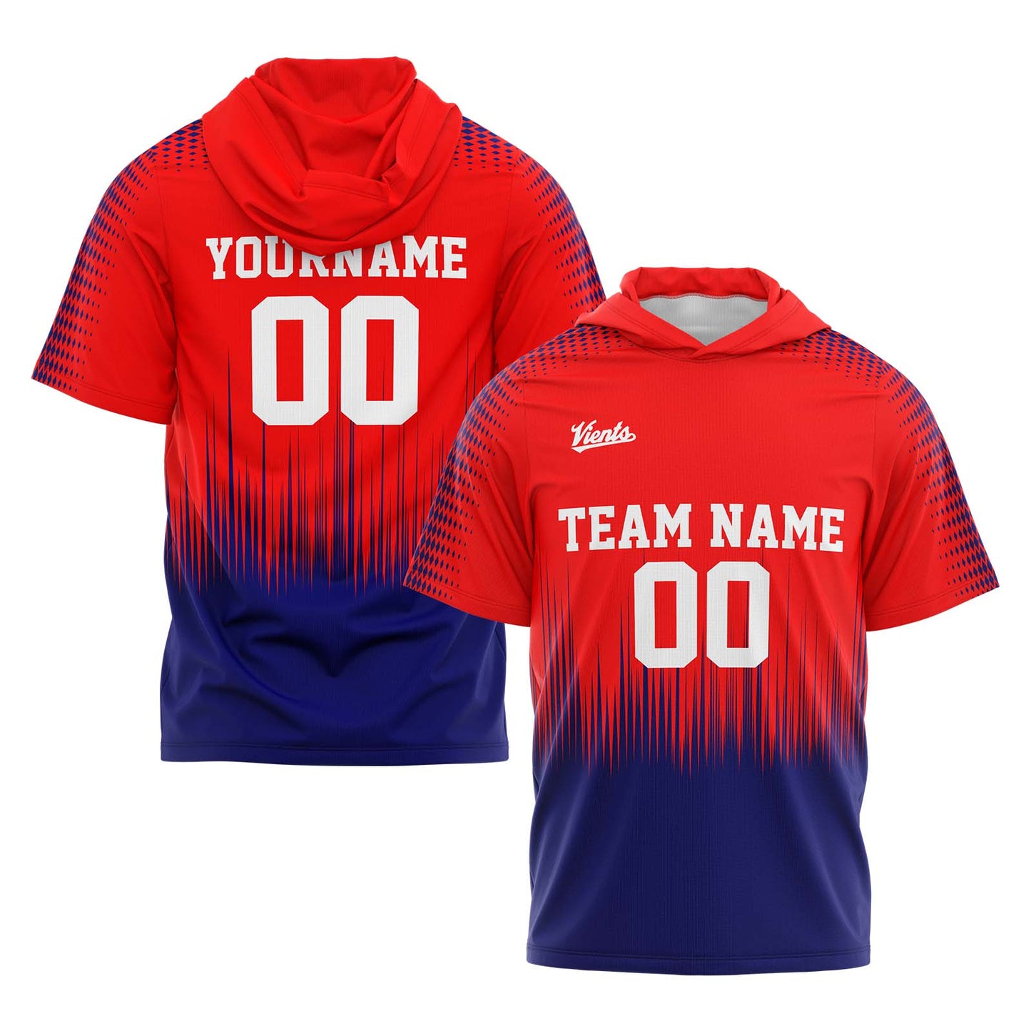 Custom Red Navy Short Sleeve Hoodies for Men Women Shirts with Hoods Printed Name Logo