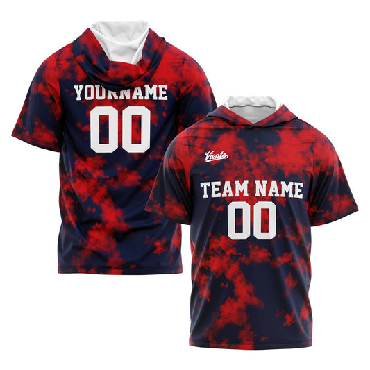 Custom Navy Red Short Sleeve Hoodies for Men Women Shirts with Hoods Printed Name Logo