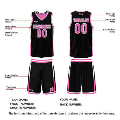 Custom Black Pink Reversible Basketball Suit for Adults and Kids Personalized Jersey