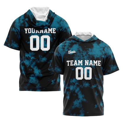 Custom Black Aqua Short Sleeve Hoodies for Men Women Shirts with Hoods Printed Name Logo