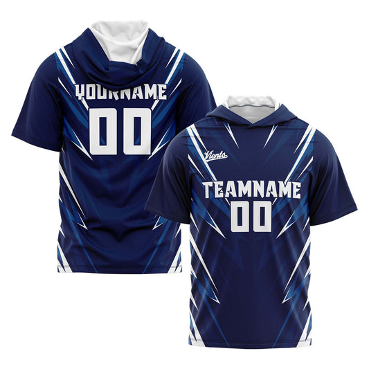 Custom Dark Blue Short Sleeve Hoodies for Men Women Shirts with Hoods Printed Name Logo