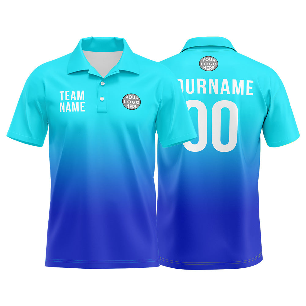 Custom Light Blue Blue Football Gradient Polo Shirts  Add Your Unique Logo/Name/Number