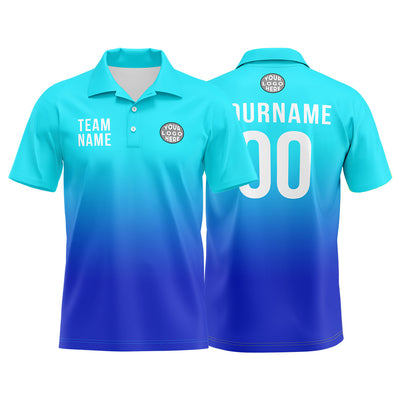 Custom Light Blue Blue Football Gradient Polo Shirts  Add Your Unique Logo/Name/Number