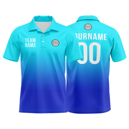 Custom Light Blue Blue Football Gradient Polo Shirts  Add Your Unique Logo/Name/Number
