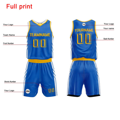 Custom Blue Yellow Basketball Jersey Uniform Suit Printed Your Logo Name Number