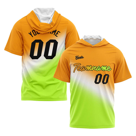 Custom Orange White Green Hooded T-Shirt Short Sleeve Hoodies for Men Women Shirts with Hoods Printed Name Logo