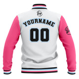 Custom White Pink Black Waterproof Varsity Jackets Personalized Stitched Name Number Logo to Letterman Jackets