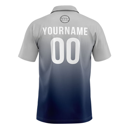Custom Gray Navy Football Gradient Polo Shirts  Add Your Unique Logo/Name/Number