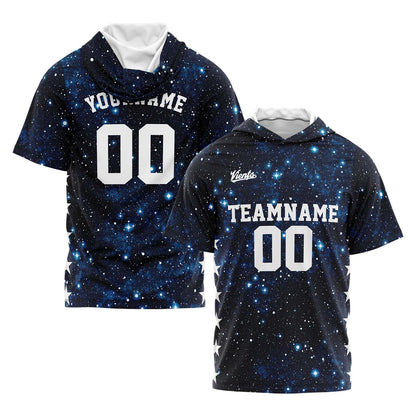 Custom Navy Hooded T-Shirt Short Sleeve Hoodies for Men Women Shirts with Hoods Printed Name Logo