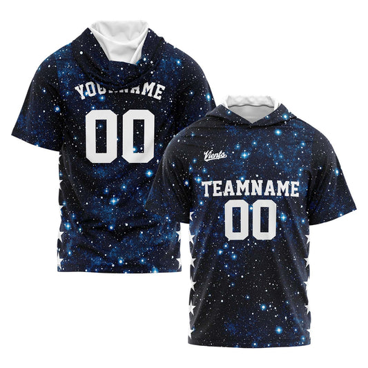 Custom Navy Hooded T-Shirt Short Sleeve Hoodies for Men Women Shirts with Hoods Printed Name Logo